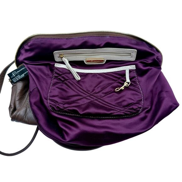 B. Makowsky Brown Glove Leather Satchel with Gold Hardware & Plum Lining - Picture 10 of 11